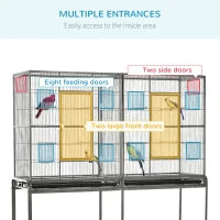 Rolling Bird Cage with Storage Shelf and Food Containers - Black/Gray, 1005x833x200mm