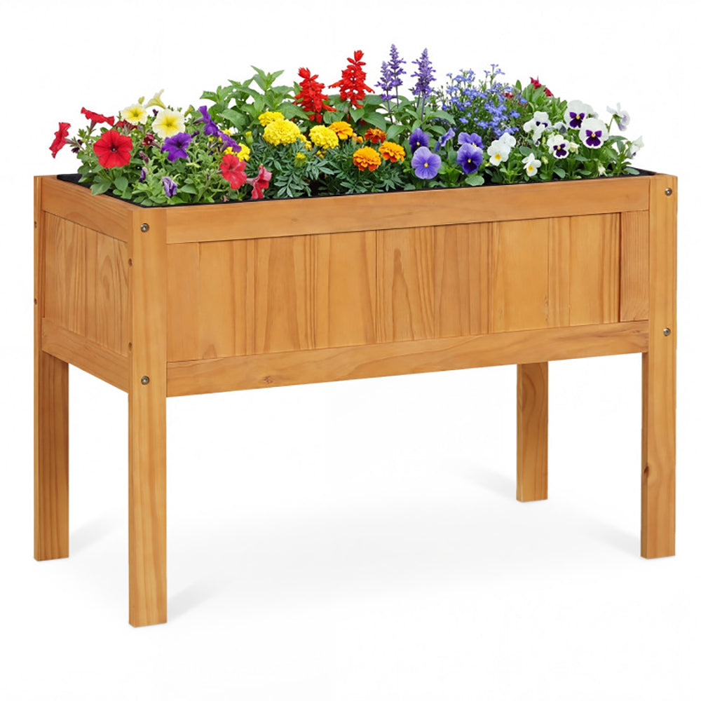Wood Raised Garden Bed Elevated Planter Box With Liner And Drainage