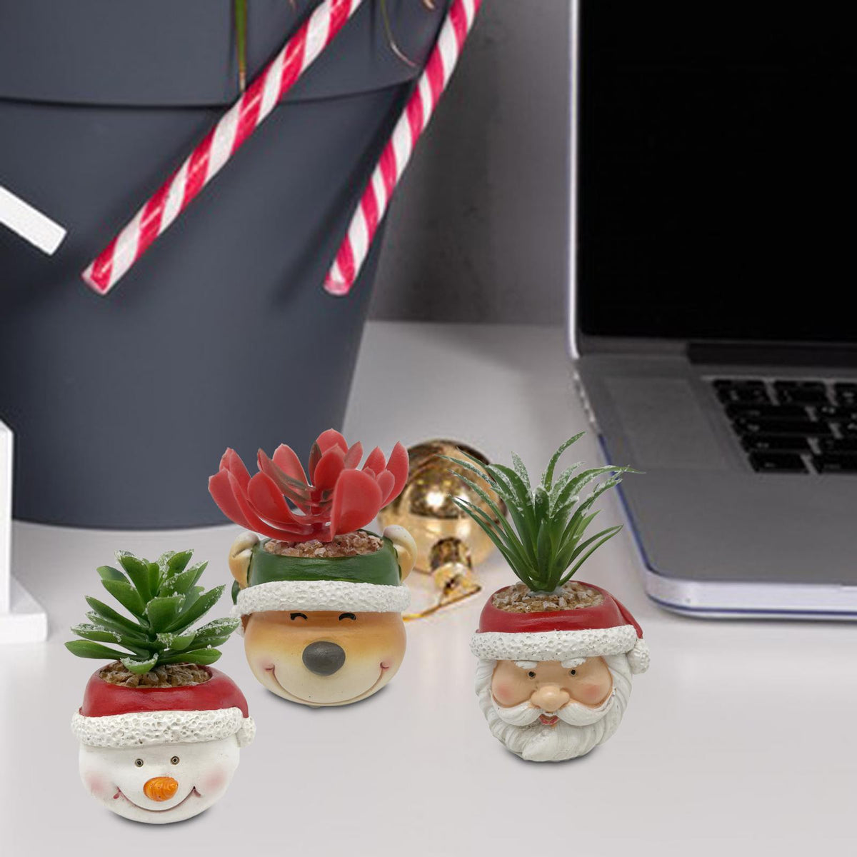 Christmas Artificial Succulent Plant Pot Decor - Santa Claus, Snowman, Deer Variants