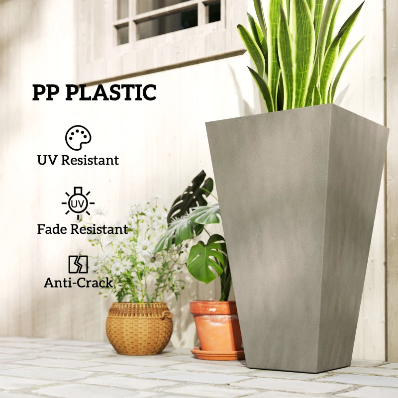 Set of 3 Tall Outdoor & Indoor Planters - 28 Inch Grey Tapered Pots with Drainage