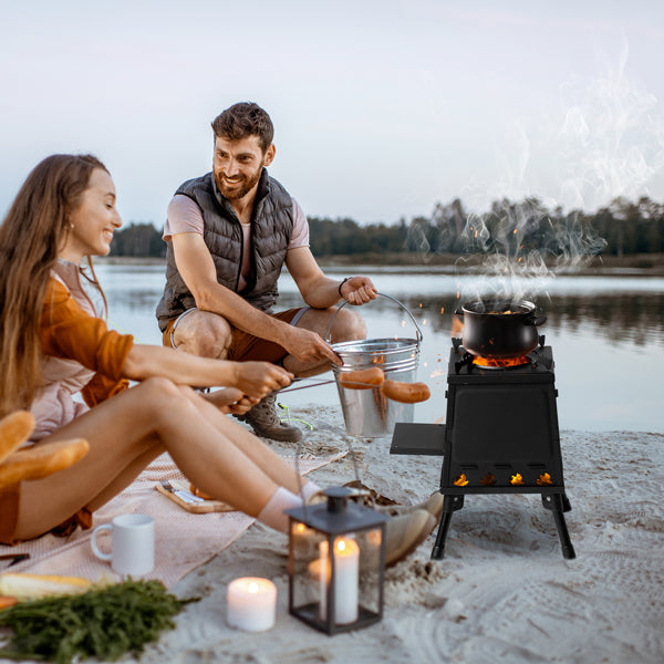 Portable Wood Camping Stove 36x36x46.5cm for Outdoor Cooking & Hiking