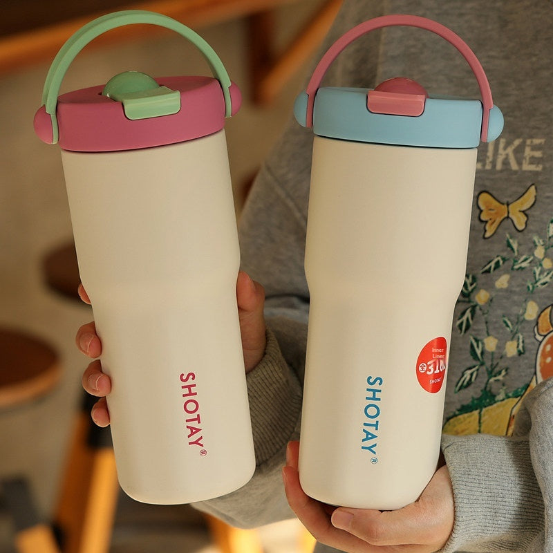 Insulated Stainless Steel Water Cup with Straw for Office & Home - 680mL