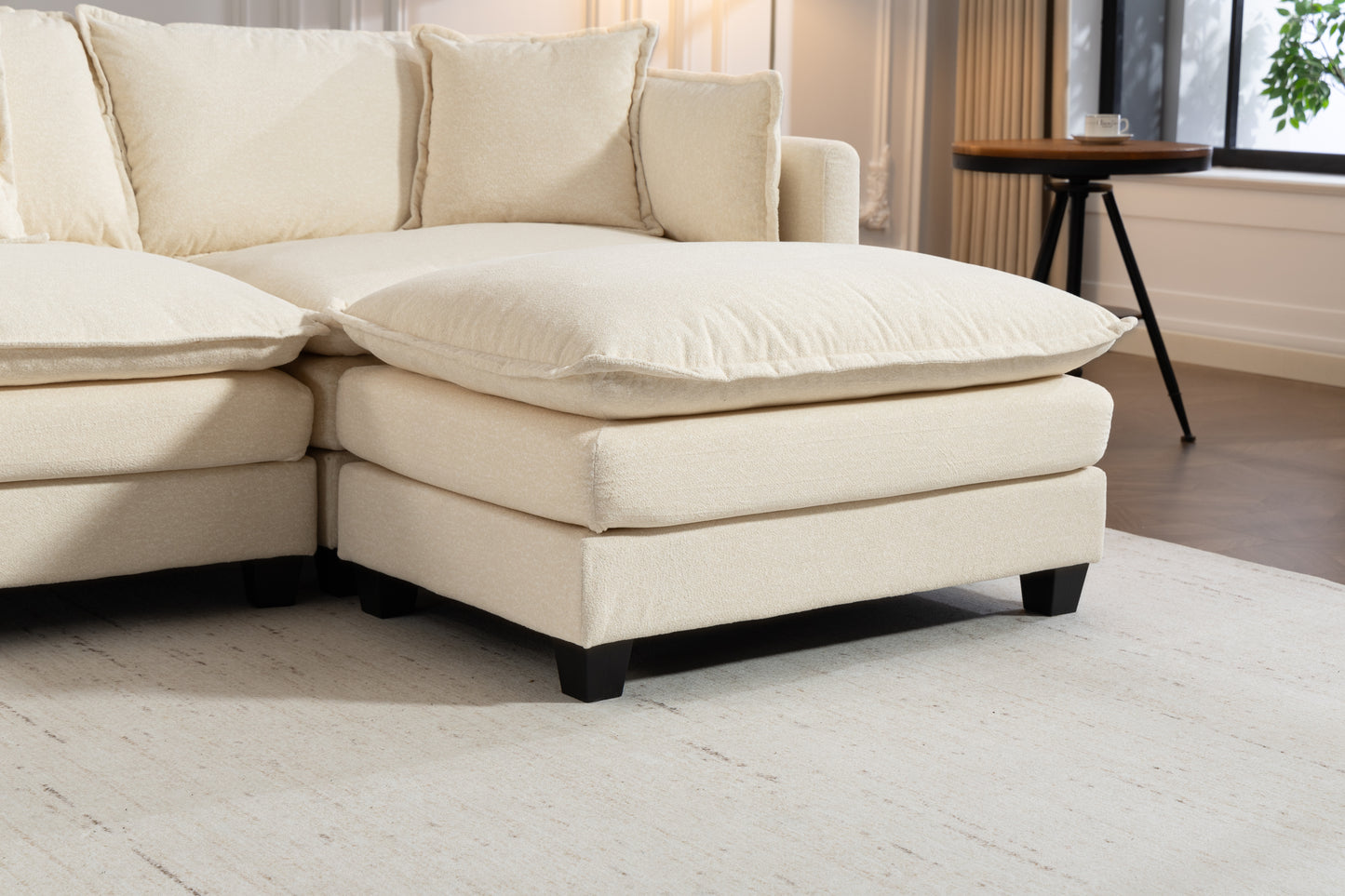 Modern 3-Seat Sectional Sofa with Ottoman - Antique White