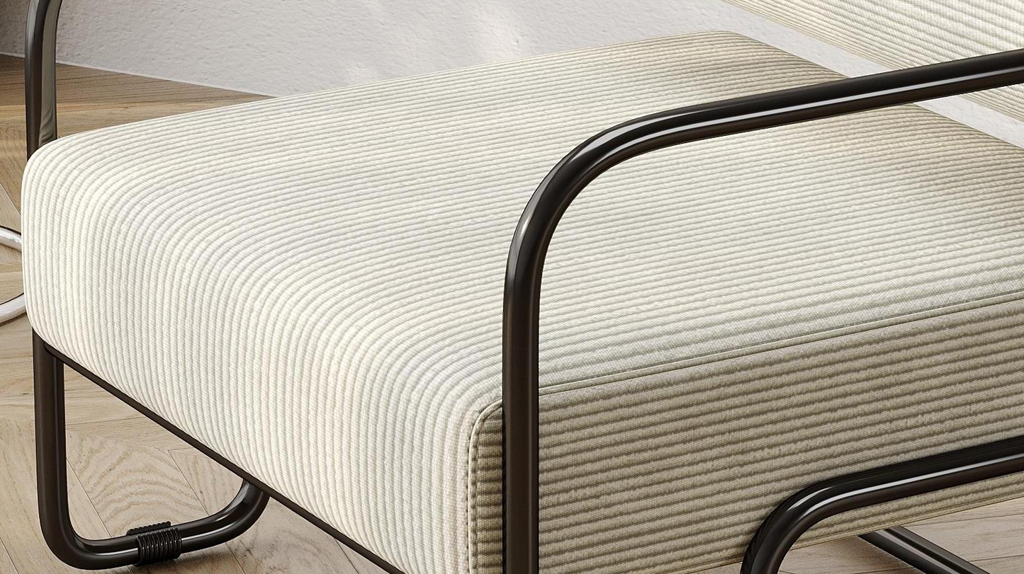 Beige Corduroy Lazy Sofa Chair with Iron Frame - Comfortable Seating