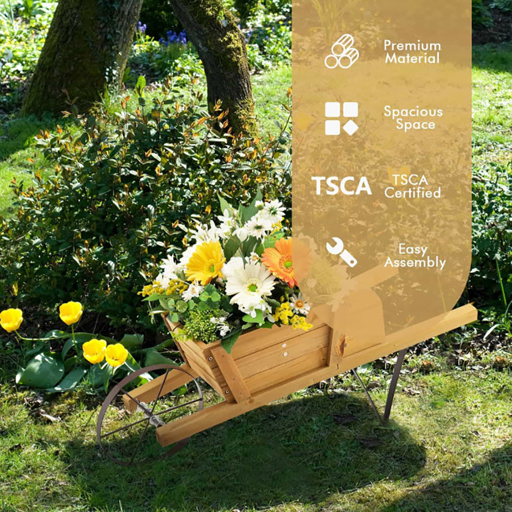 Wooden Wagon Planter with Magnetic Accessories for Garden Yard