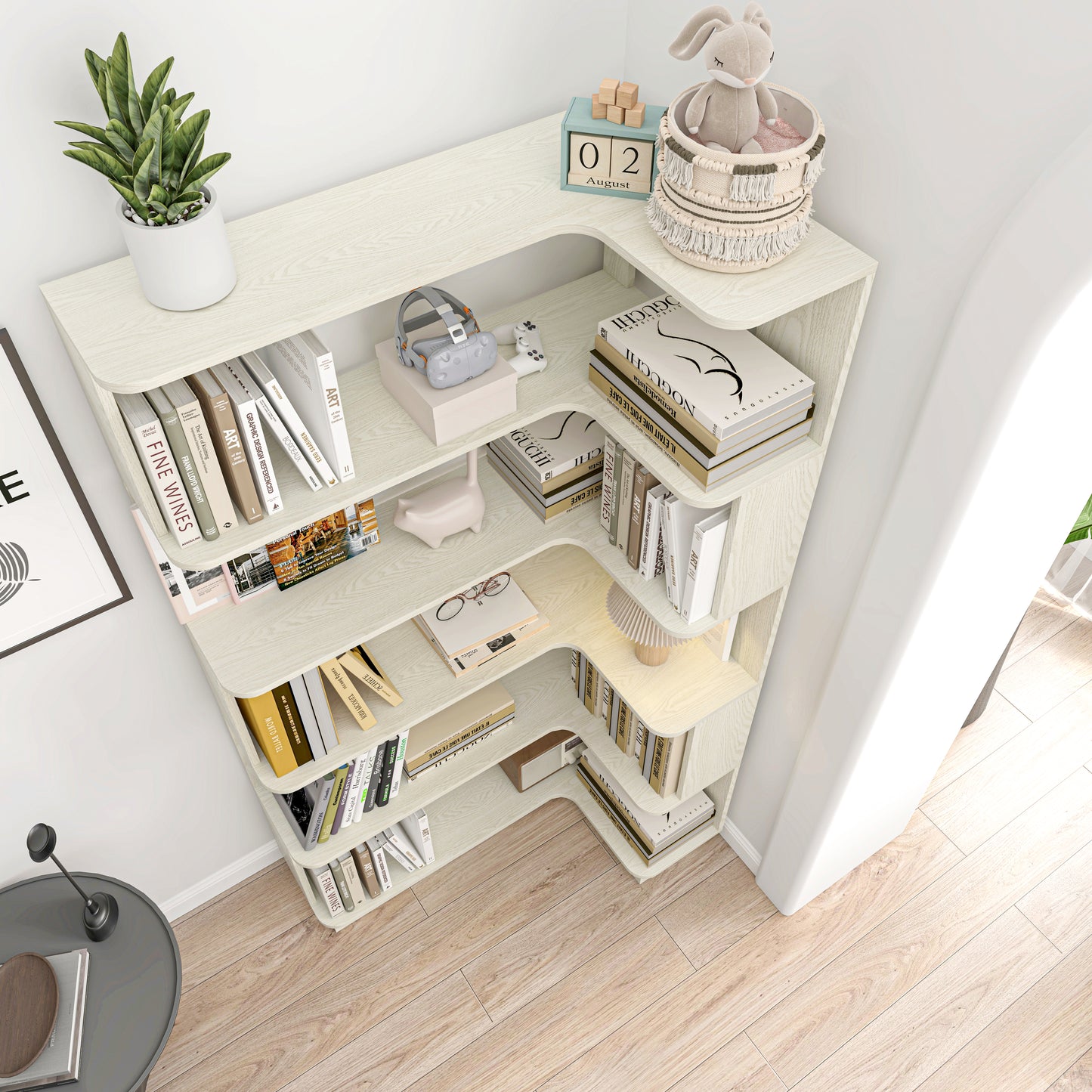 90cm Freestanding Corner Bookshelf - White Wooden Bookcase
