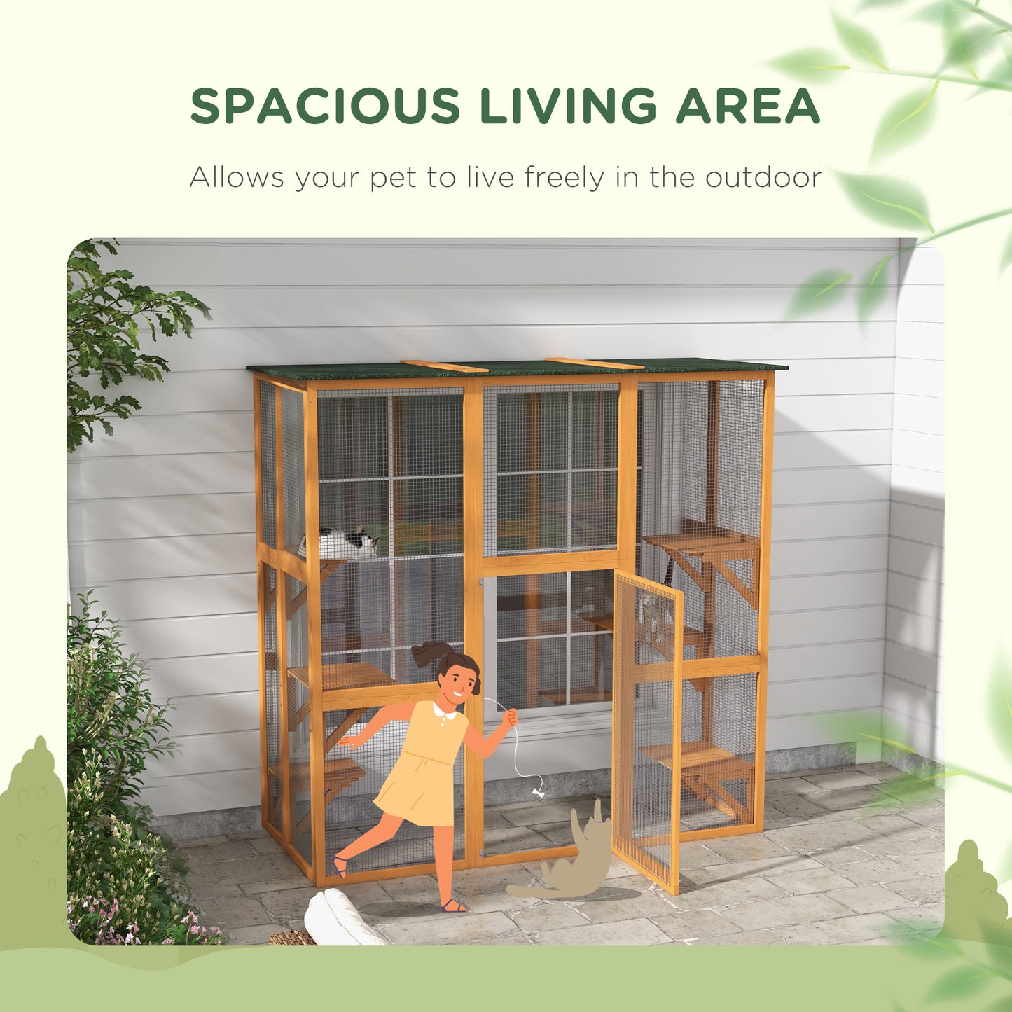 Outdoor Wooden Cat House with Large Interior, 6 Ledges & Weatherproof Roof