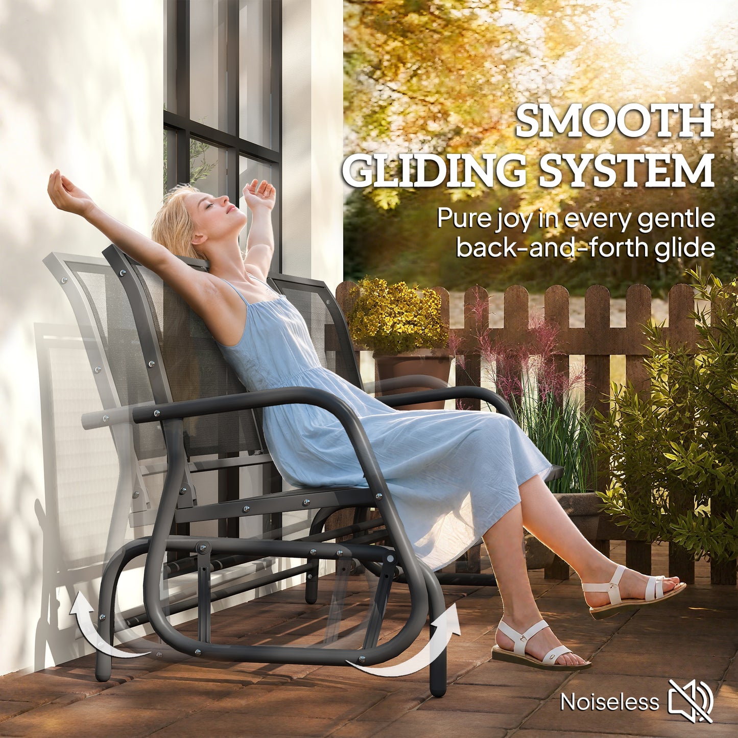 3-Person Outdoor Patio Glider Bench - Black, Breathable Mesh Fabric