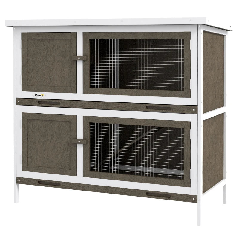 Wooden Bunny Hutch with Ramp - Indoor Outdoor Pet House for Small Rabbits