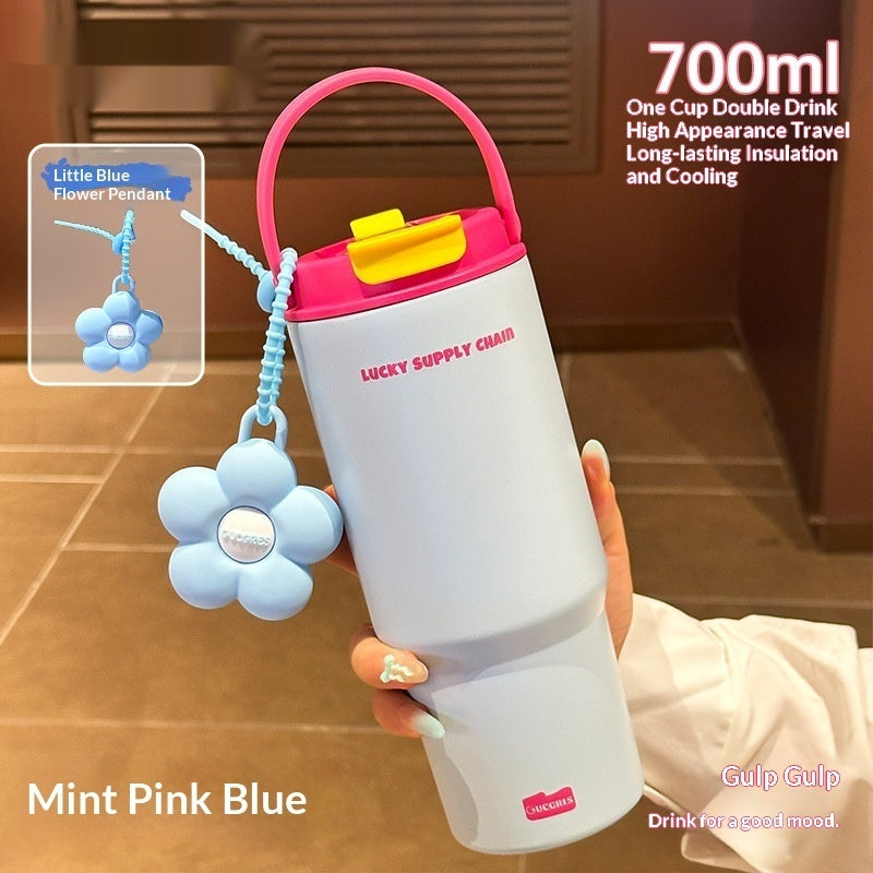 Large Capacity Stainless Steel Water Bottle with Straw - 700ml, Insulated, Durable