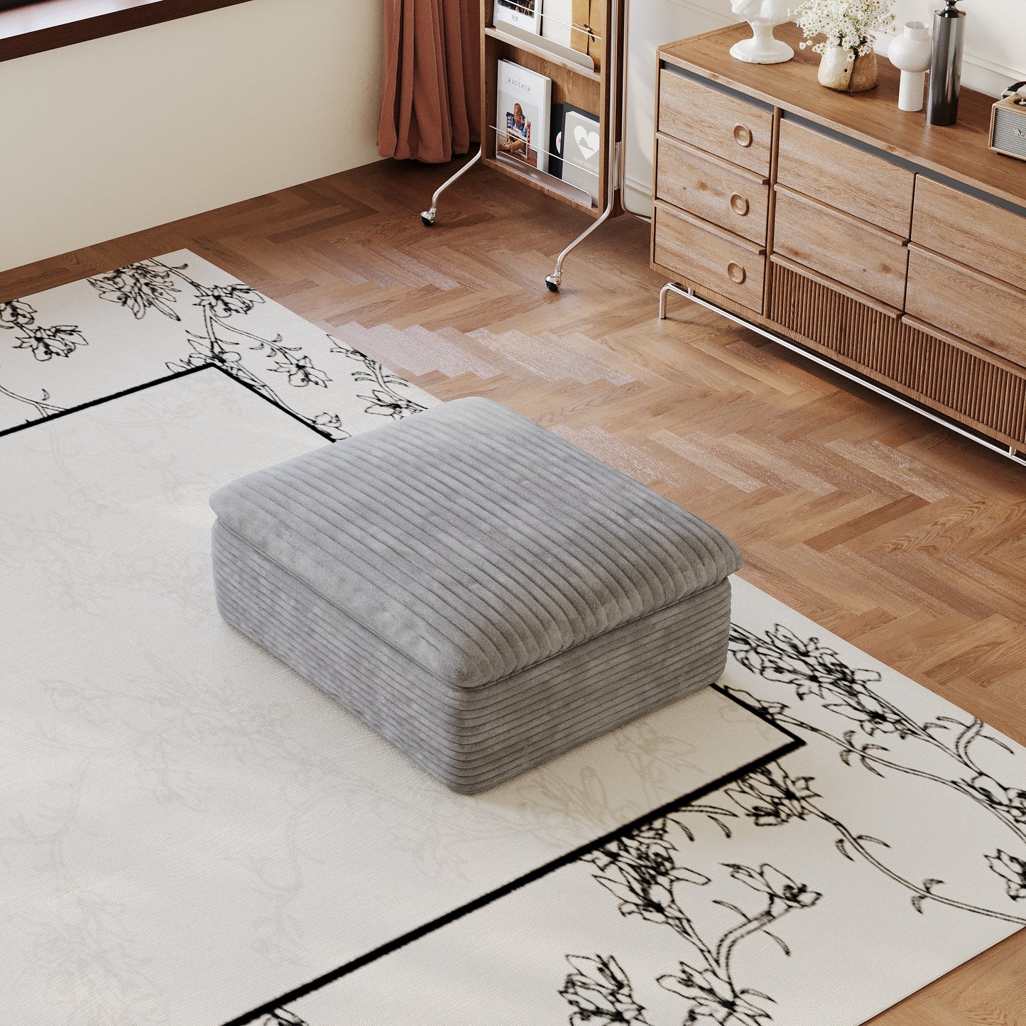 Grey Fabric Ottoman - Versatile Living Room Seating