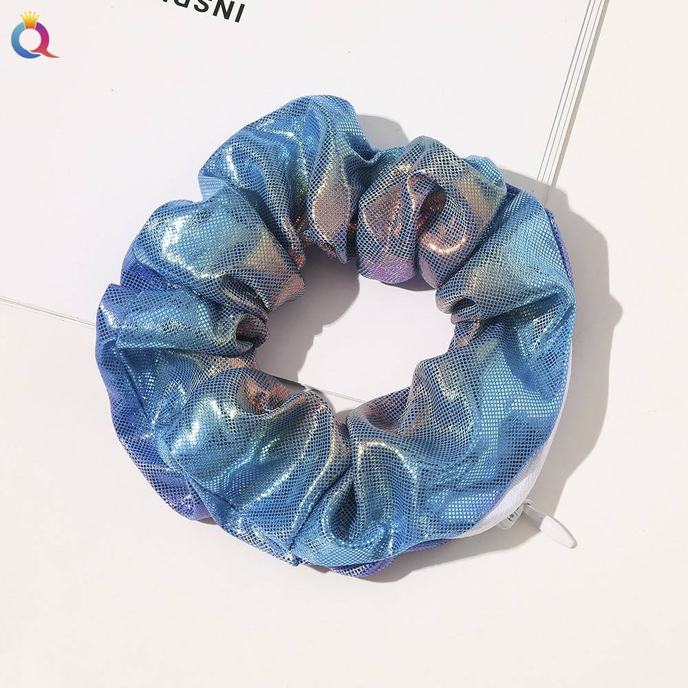 European & American Printed Satin Hair Ring with Zipper - Large Intestine Style