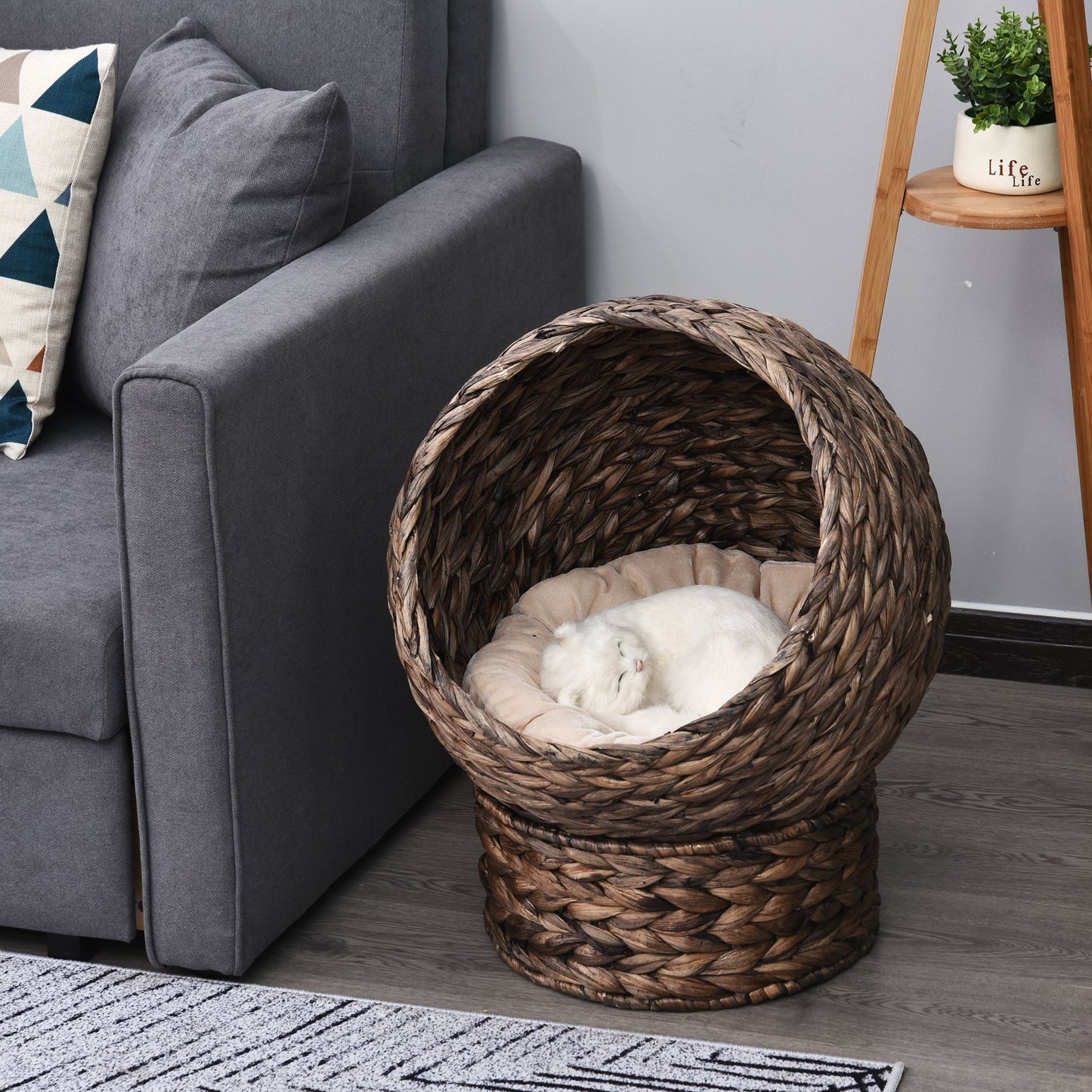 Elevated Cat Bed with Rotating Basket and Soft Cushion - Gray, 19.75 x 16.5 inches