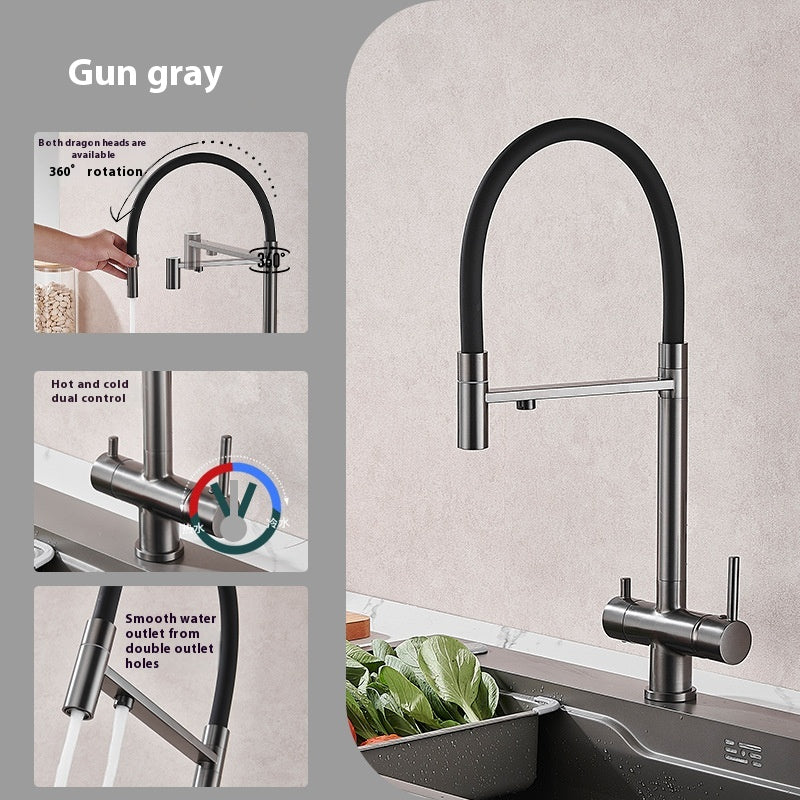 Copper Kitchen Faucet Three-in-One Water Tap with Multiple Finish Options