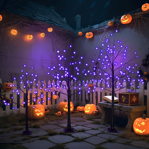 Halloween Ghost Trees Set with Purple LED Lights - 3 Sizes