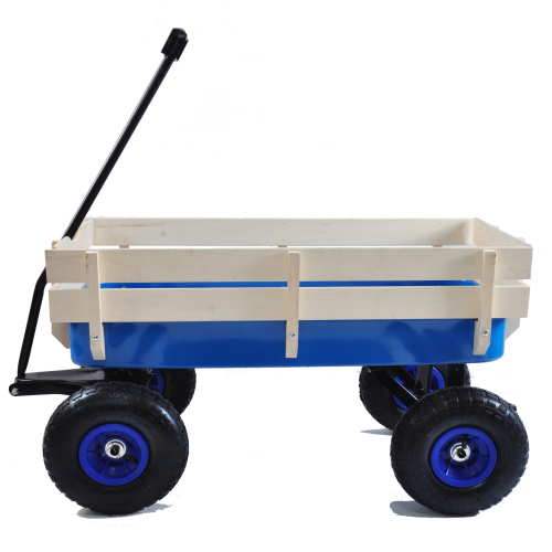 All Terrain Garden Wagon with Wood Railing and Air Tires for Outdoor Use