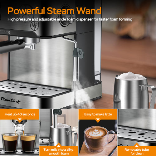 20 Bar Professional Espresso Machine with Milk Frother - Silver