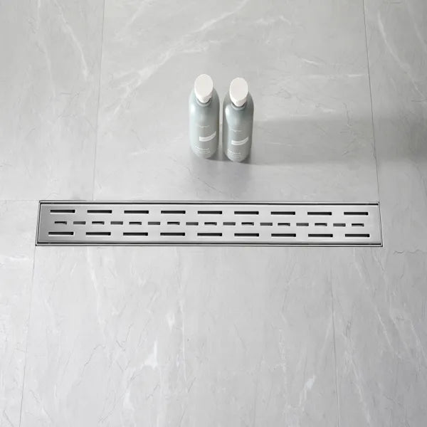 28 Inch Stainless Steel Shower Floor Drain with Removable Brick Pattern Grate and Hair Strainer