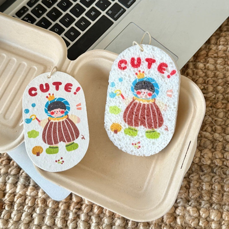 Wood Pulp Sponge and Cloth Kitchen Dishwashing Set - Cartoon Compression USPs
