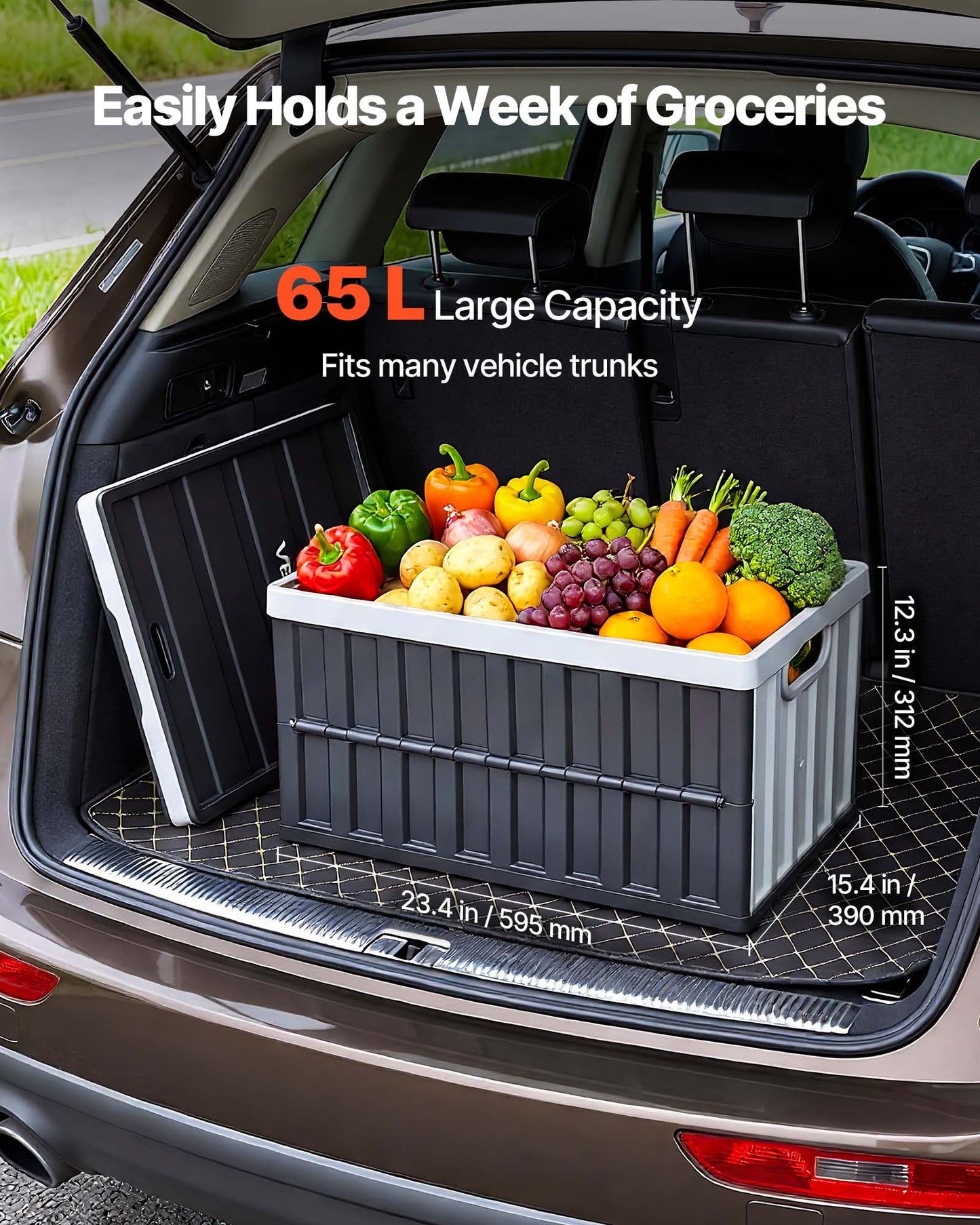 Heavy Duty Collapsible Storage Bins with Lids - 65L Space-Saving Plastic Crates, Stackable & Foldable, Black