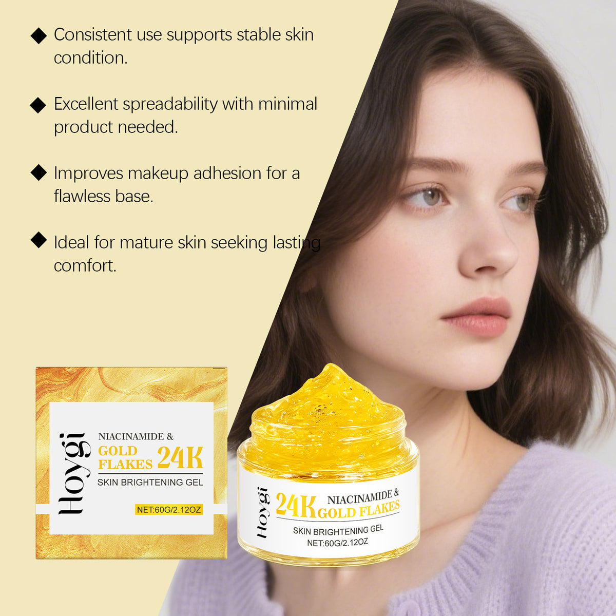 Niacinamide 24K Gold Foil Moisturizing Gel - 60g Hydrating Face Care