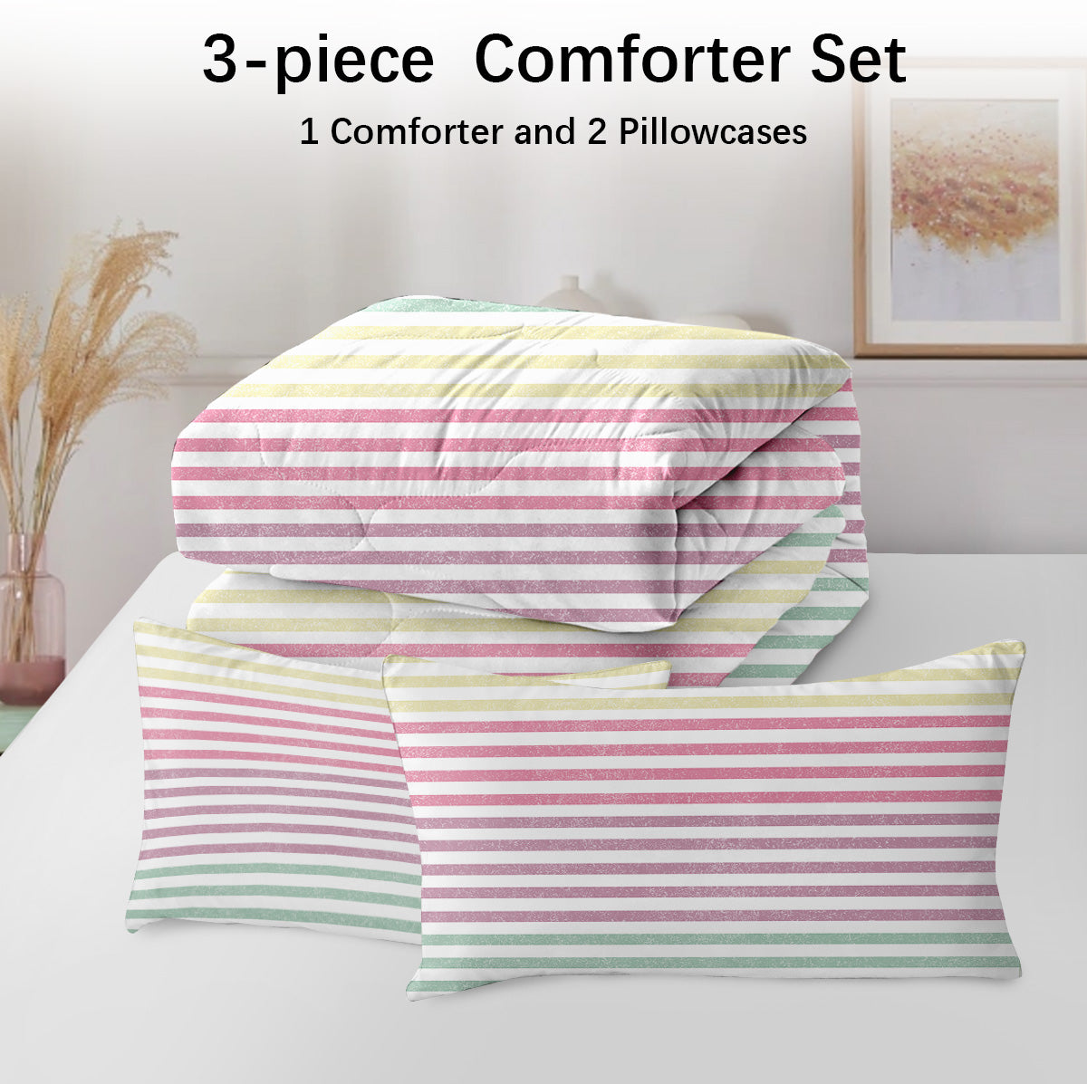 Rainbow Striped Comforter Set - Full Size Bedding 3 Piece