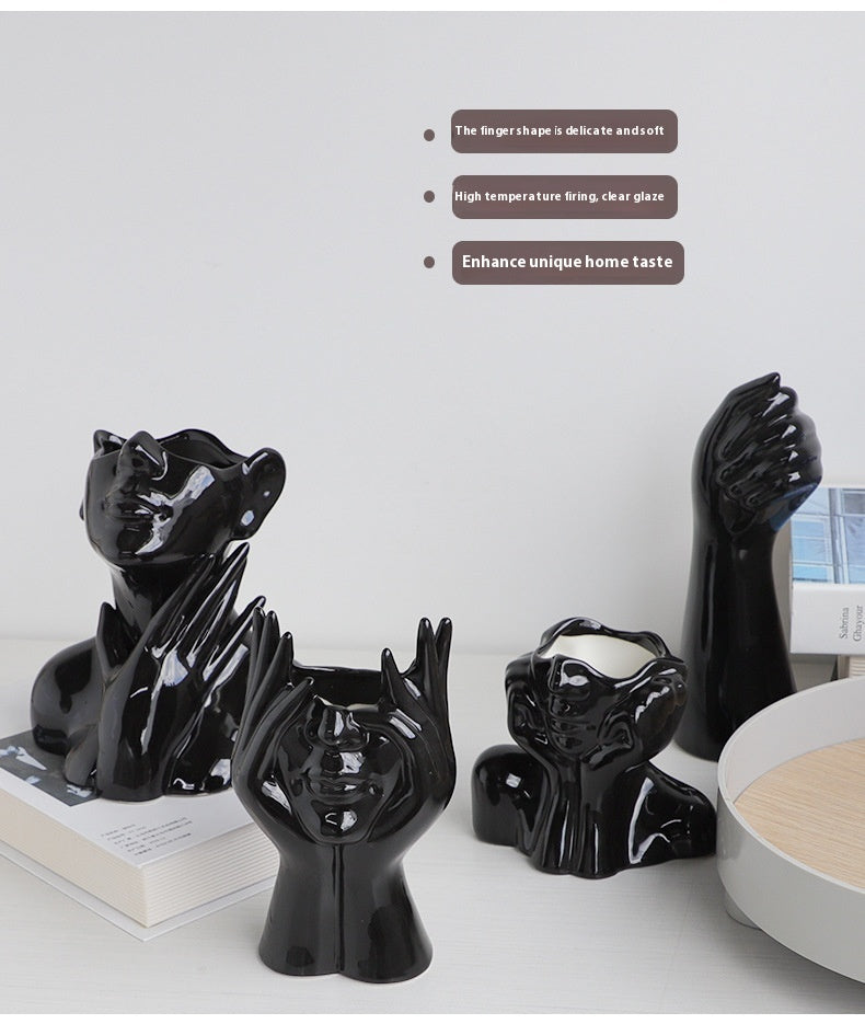 Black Ceramic Vase - European Style Home Decor Ornament