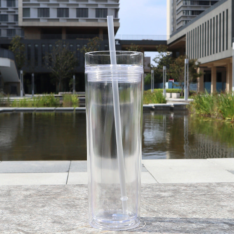 Large Capacity Double-Layer Drinkware Cup with Straw - Multiple Colors & 710ml