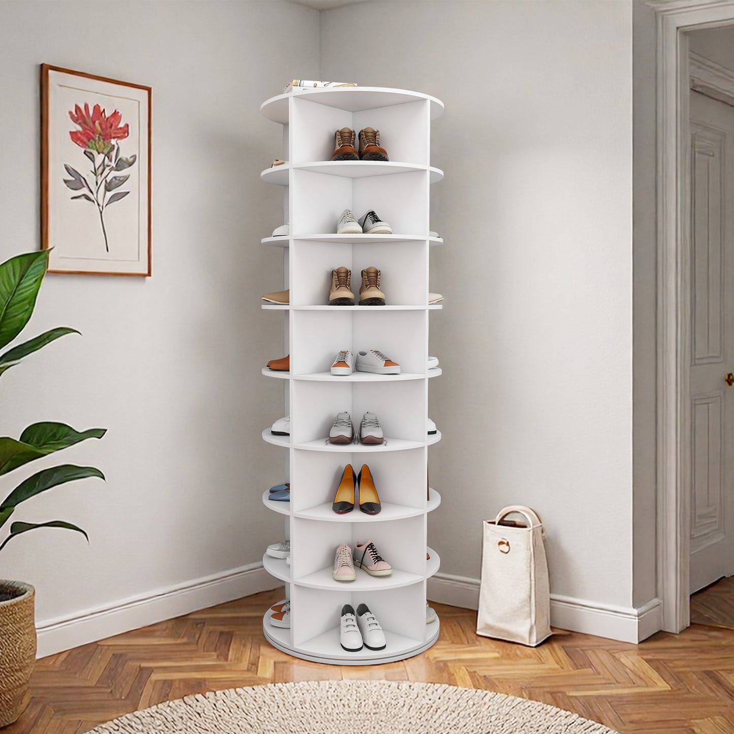 Rotating Shoe Rack Tower, 8-Tier Spinning Storage Rack, Free Standing