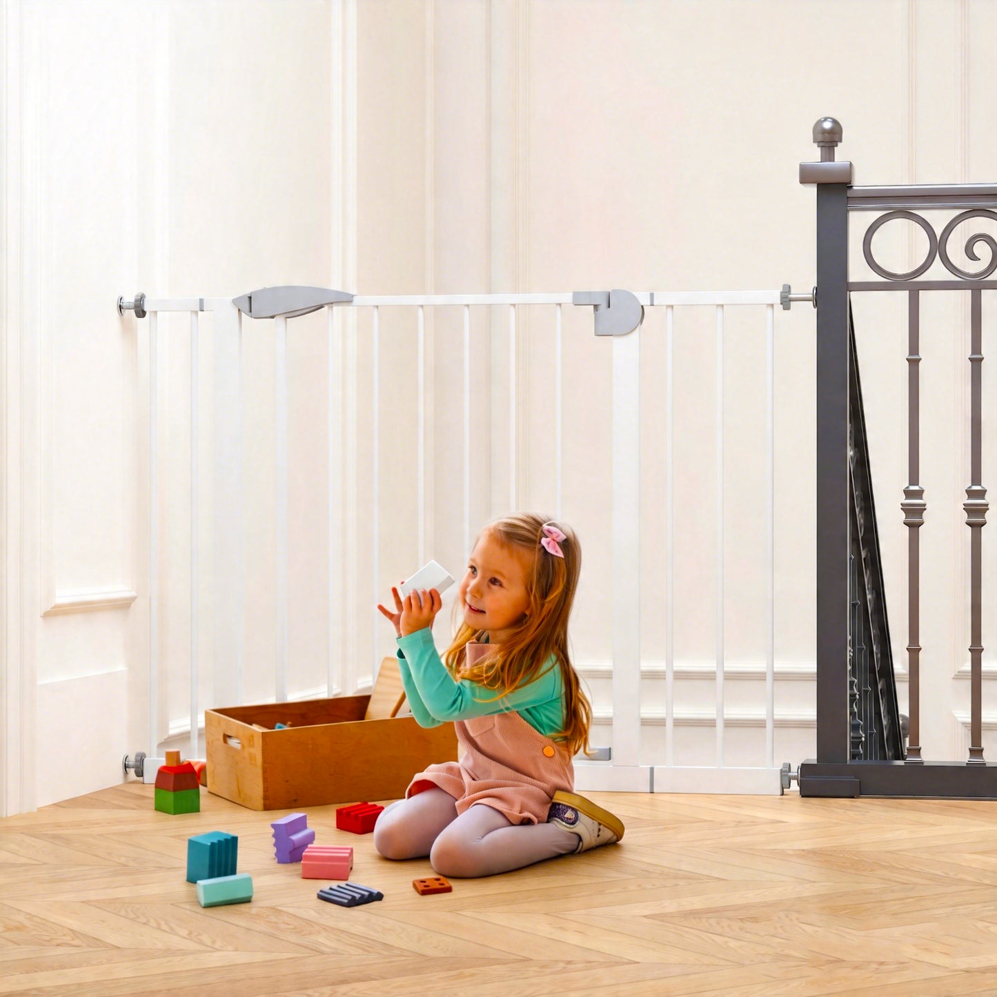 2-Pack Pressure-Mounted Baby Gate for Stairs & Doorways - White
