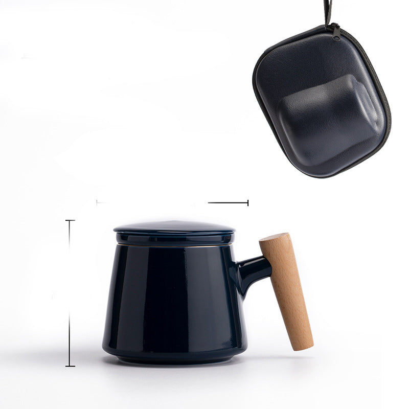 Ceramic Office Cup with Wooden Handle - Multiple Styles & Travel Bag