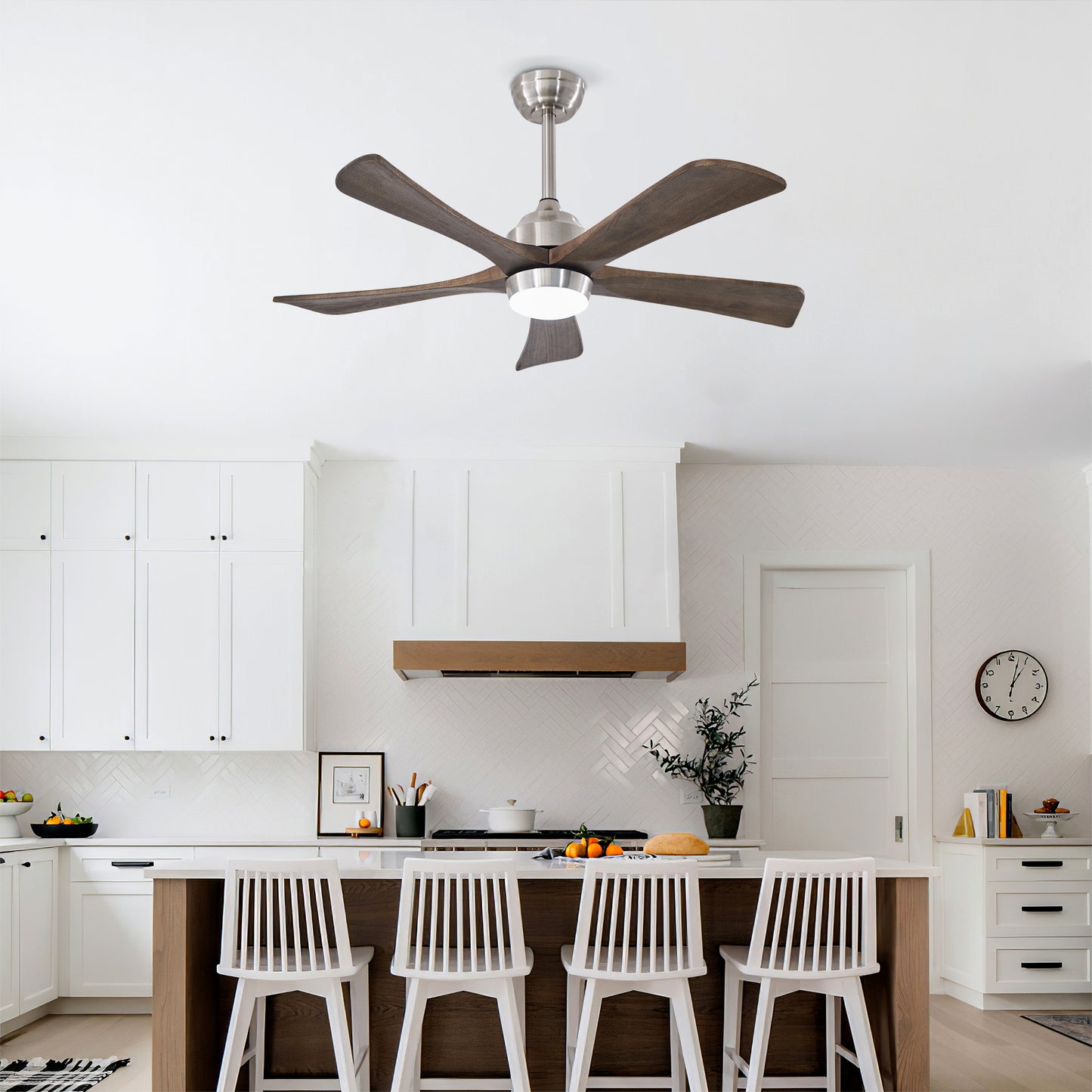 42" Solid Wood Blade Ceiling Fan with Lights & Remote Control - Nickel