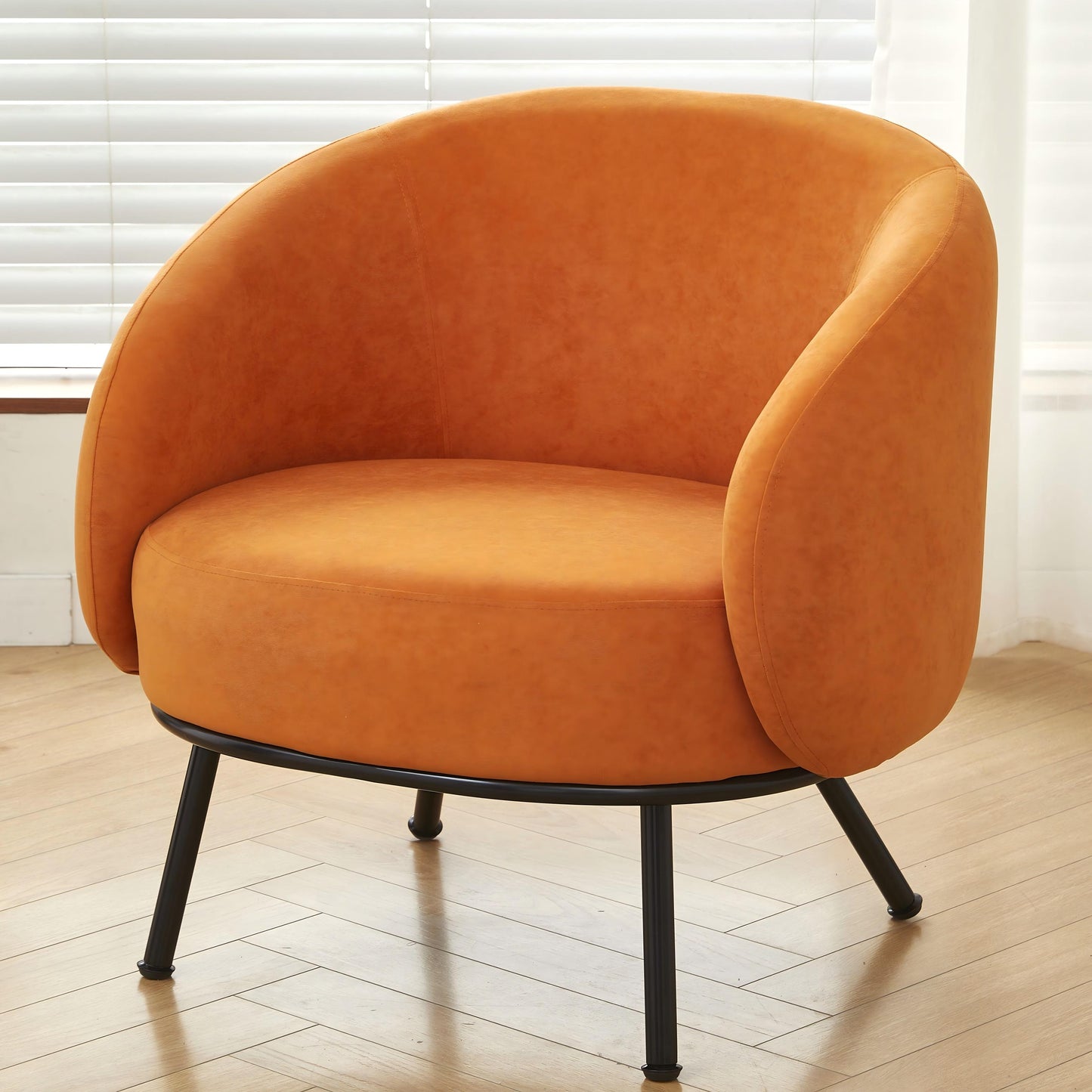 Mid-Century Modern Velvet Accent Chair, Upholstered Barrel Armchair