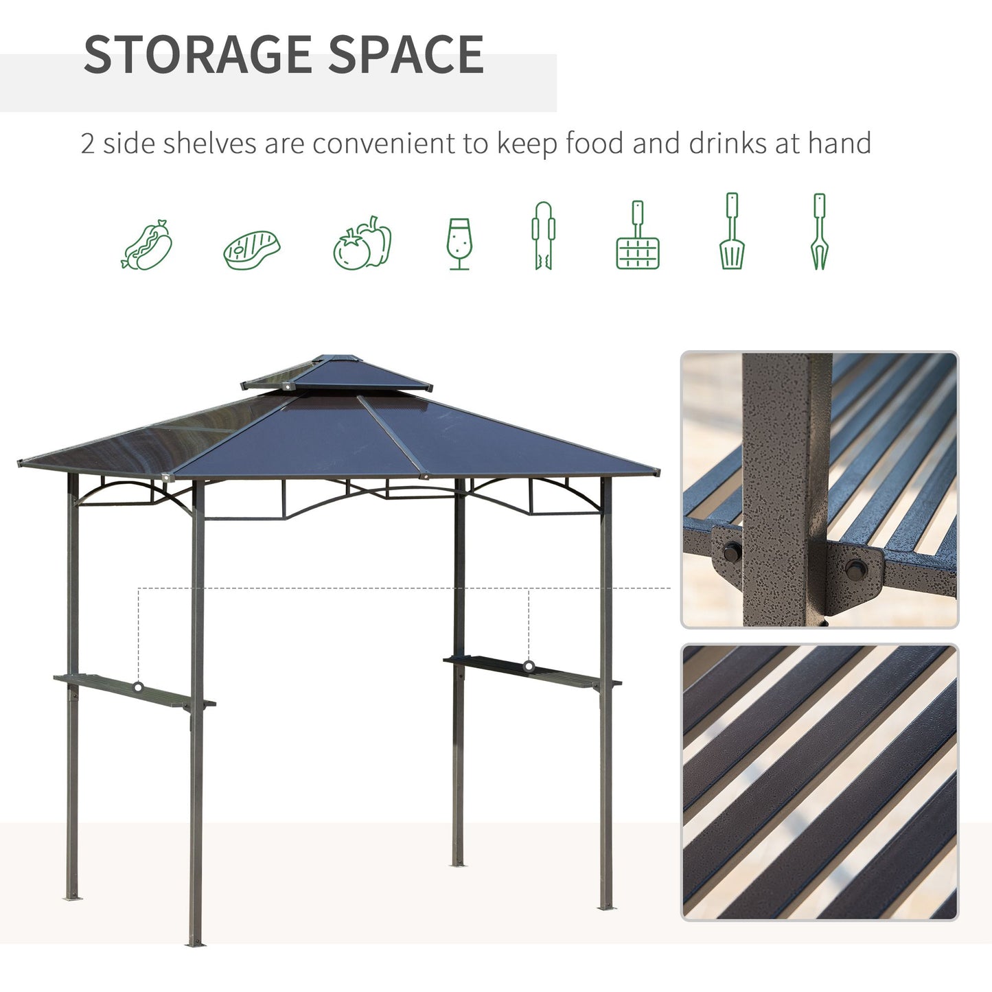 Outdoor BBQ Gazebo Tent with Side Shelves - Brown, 7.9' x 4.9'