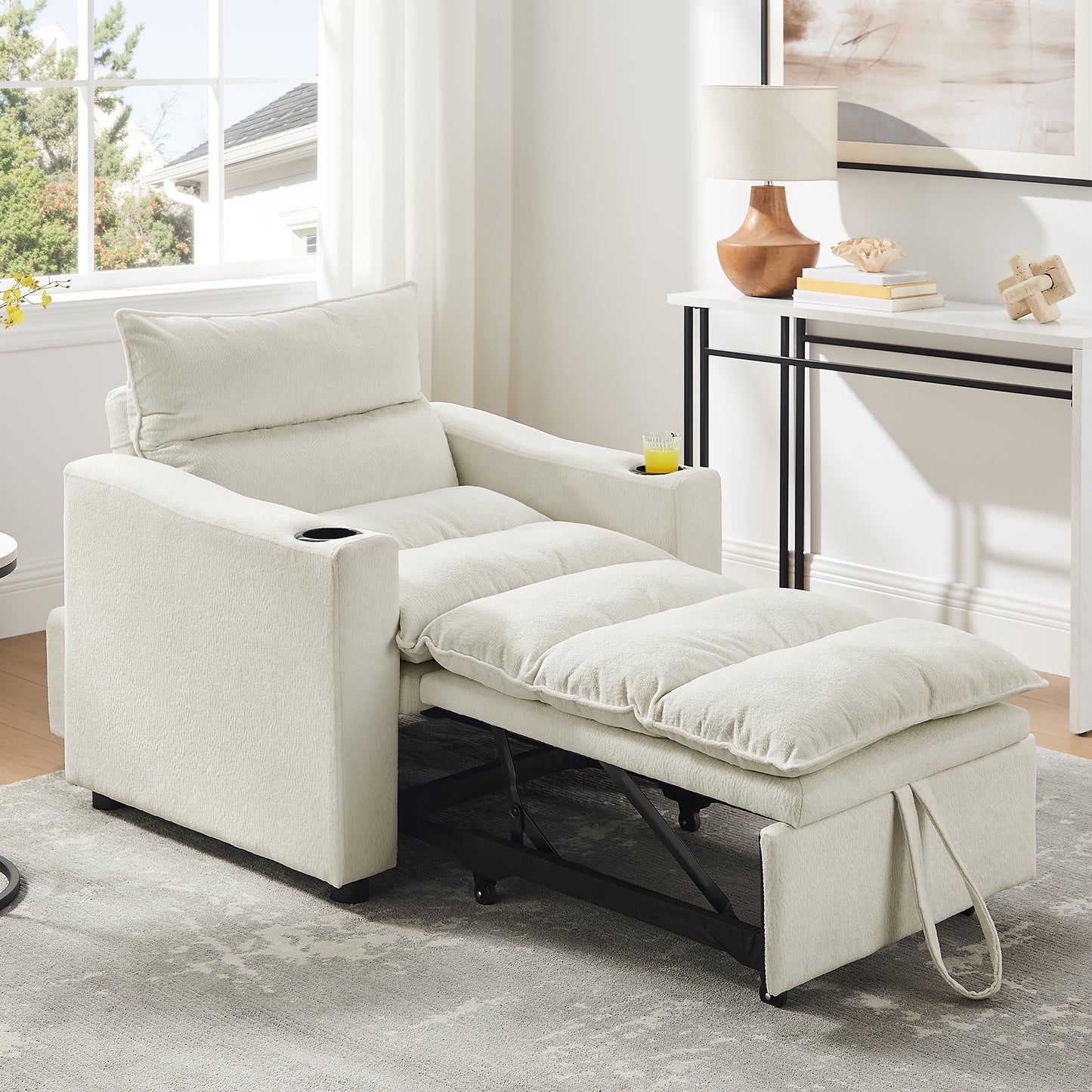 Convertible Sleeper Sofa Chair Bed with Adjustable Backrest - Beige