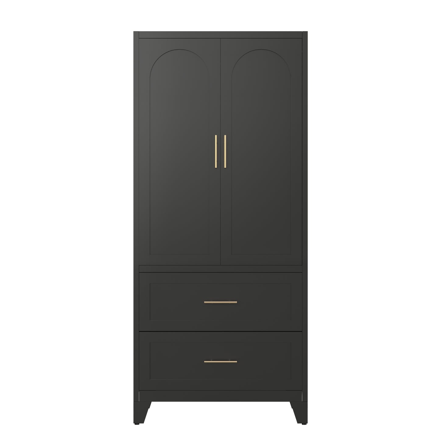 71" Tall Metal Wardrobe Cabinet with 2 Drawers & Shelf - Black