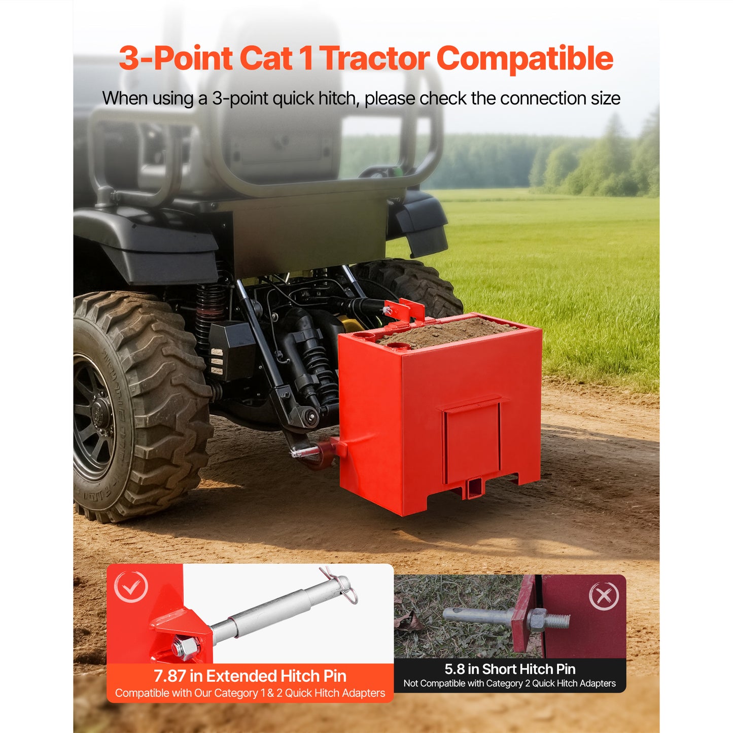 Heavy-Duty 800 Lb Tractor Ballast Box with 2-Inch Hitch, Steel Loader Attachment