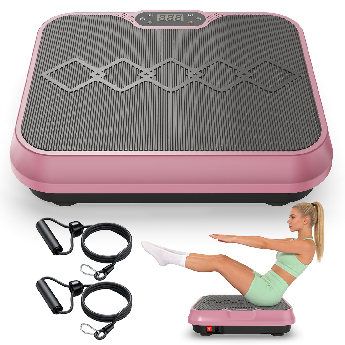 Vibration Plate Exercise Machine with Remote Control & Resistance Bands - Rose Red