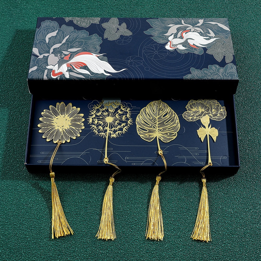 Metal Leaf Vein Bookmark - Classical Art Style, Four Seasons Plant Design