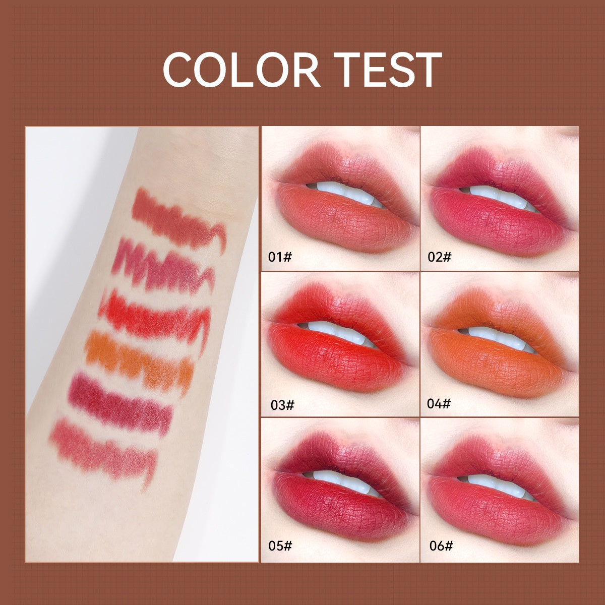 Mini Capsule Lipstick Set - Matte Coffee Lip Colors, 6 Shades