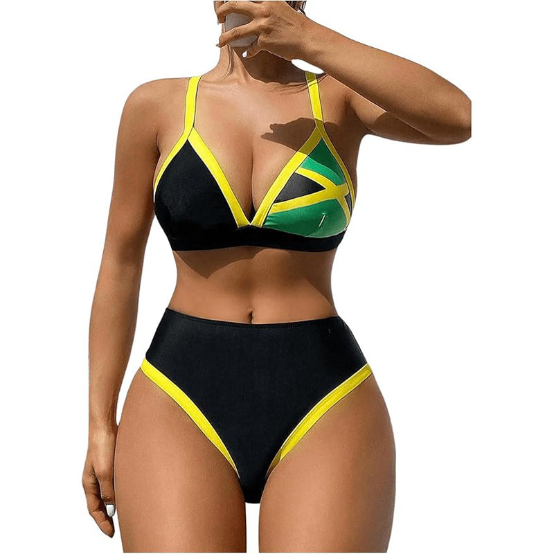 Women's Color Block High Waist Bikini Set - Sporty Swimwear