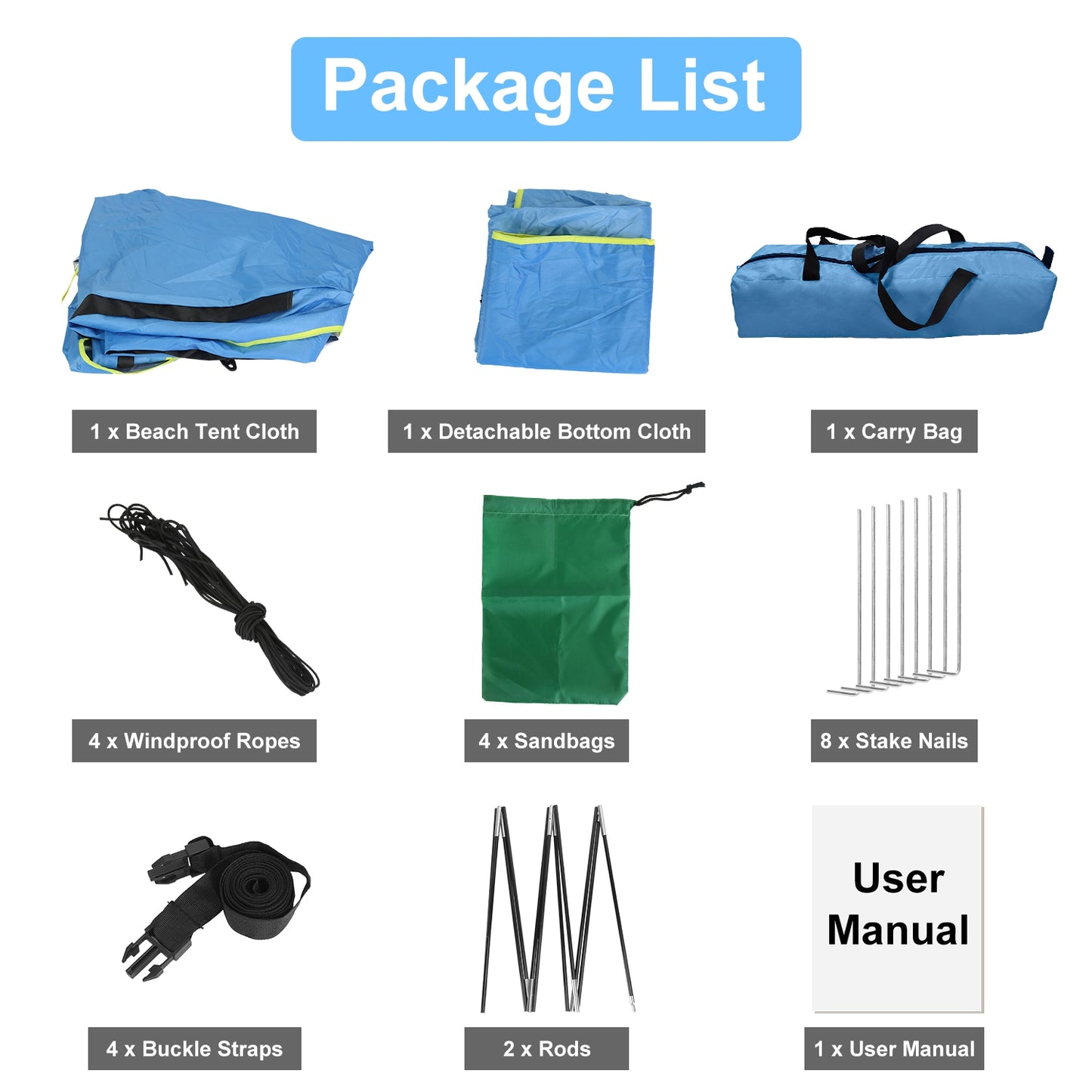 4-6 Person Beach Tent Canopy - Waterproof with Carry Bag