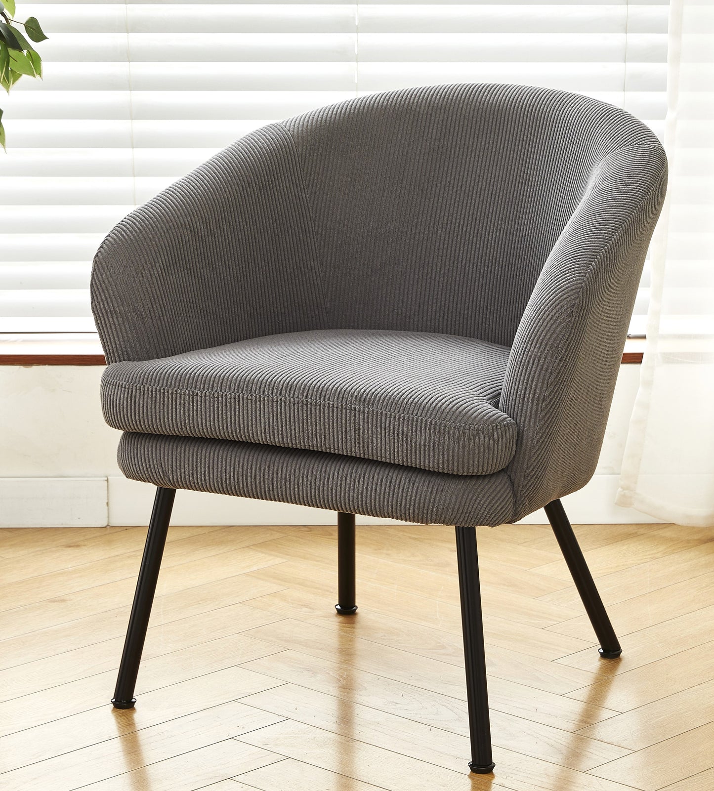 Corduroy Accent Chair With Black Metal Legs, Modern Upholstered