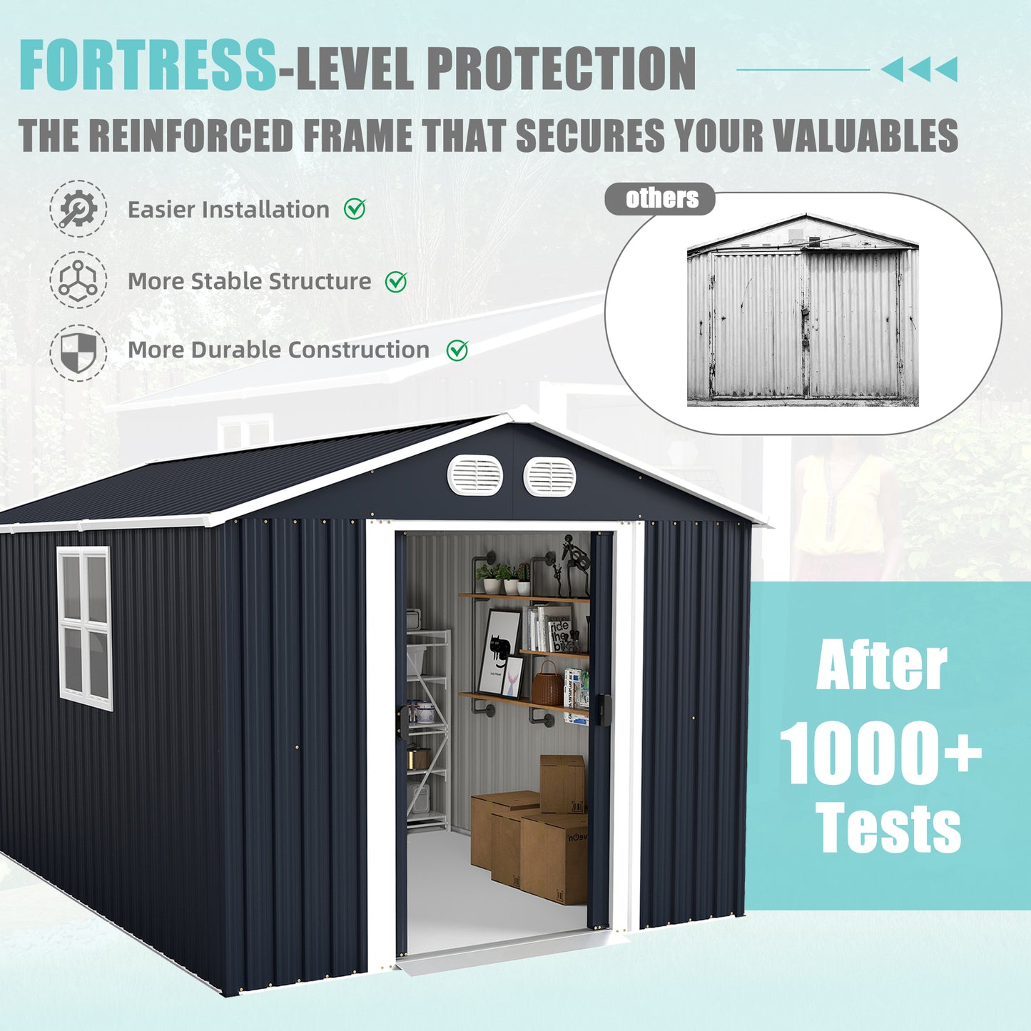 8x12 FT Outdoor Metal Storage Shed with Lockable Door - Dark Gray