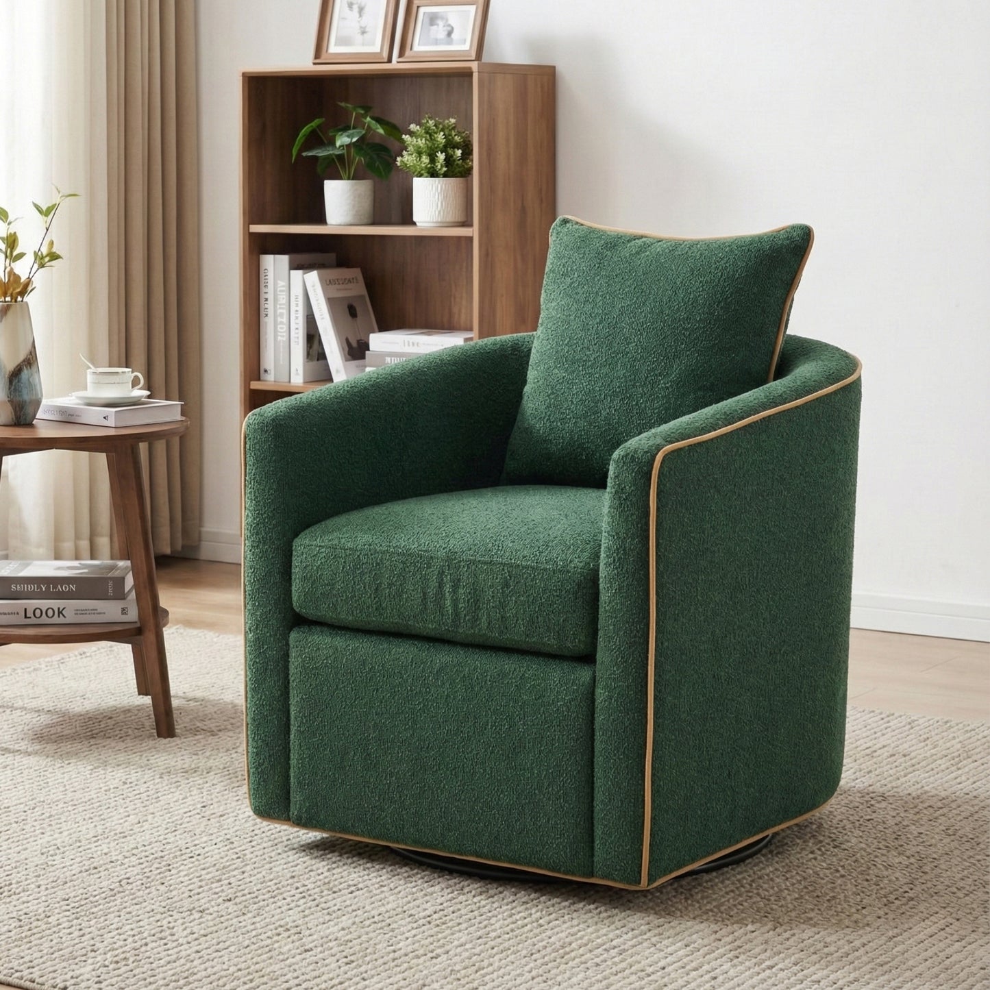 Swivel Accent Chair - Upholstered Barrel Sofa for Living Room - Green