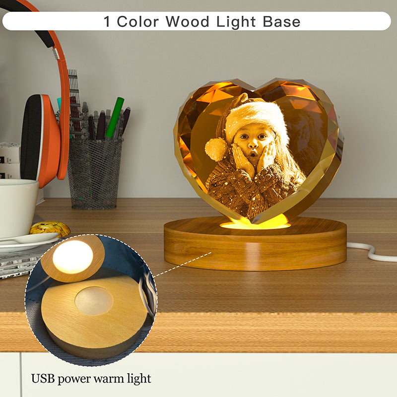 LED Light Base for 3D Crystal Displays - Wooden, Rotating & Color Options