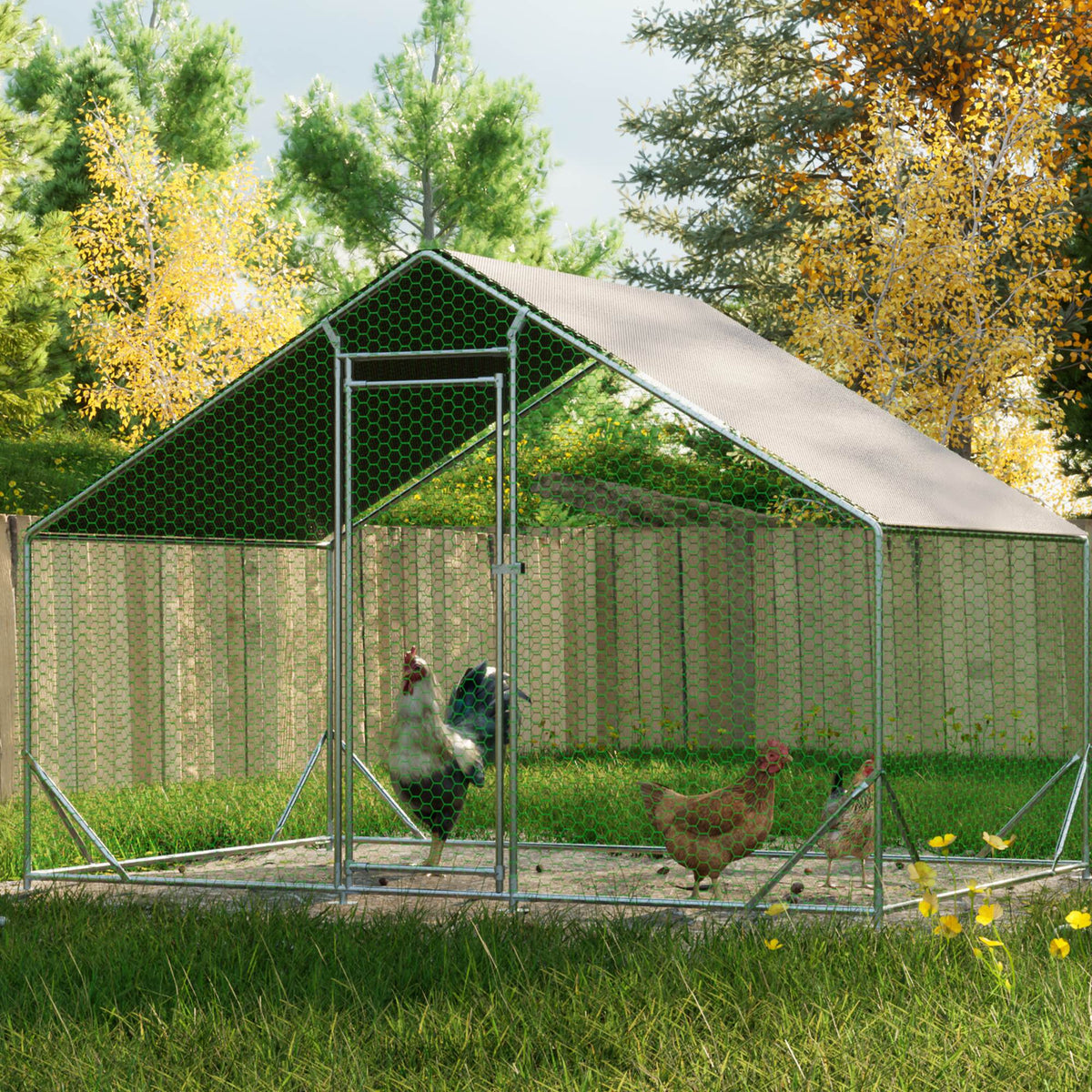 Large Metal Chicken Coop Walk-In Poultry Cage with Waterproof Cover - Multiple Sizes