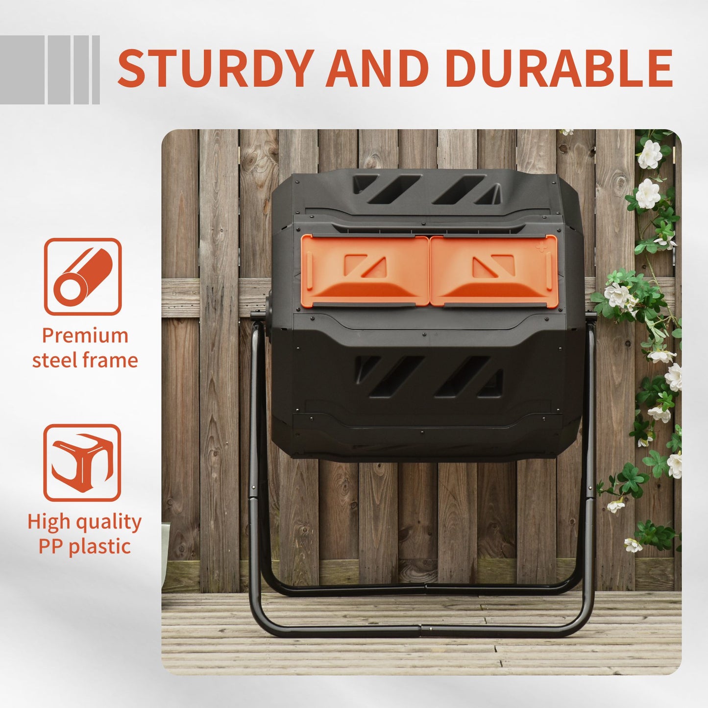 Outdoor 360° Rotating Compost Bin - Dual Chamber Garden Tumbler 43 Gallon