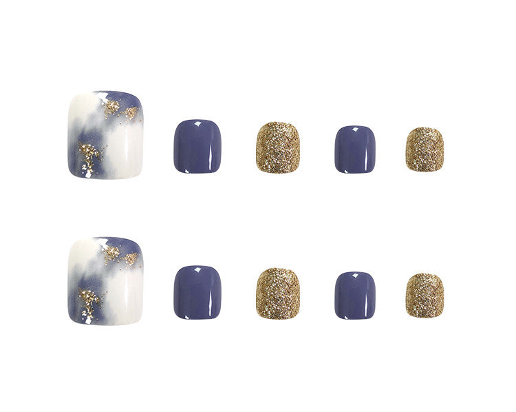 White Blue Blooming Gold Foil Nail Stickers for Manicure - 24 Pcs