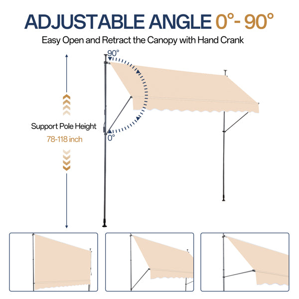 Retractable Patio Awning - Khaki Sun Shade Shelter